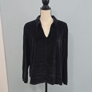WRAP LONDON Collared Black Velvet Long Sleeve Top Sz 12